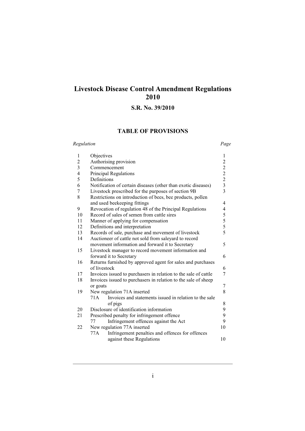 Livestock Disease Control Amendment Regulations 2010
