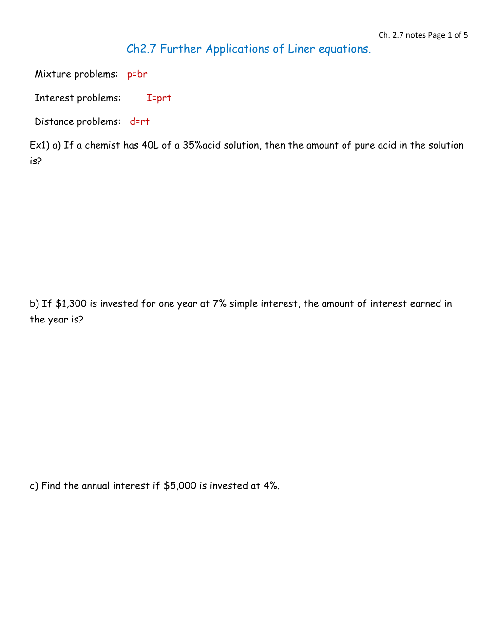 Ch2.7 Further Applications of Liner Equations