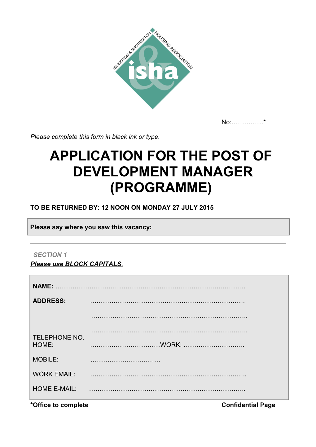 Application for the Post Ofdevelopment Manager (Programme)