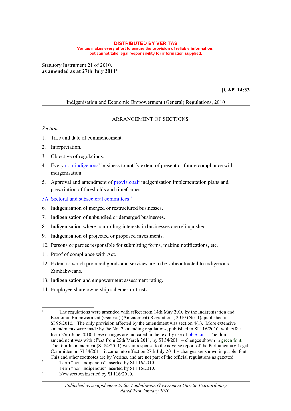 Indig Regs SI 2010-21 Updated to Include Amendments by Amdt No 4 - SI 2011-84