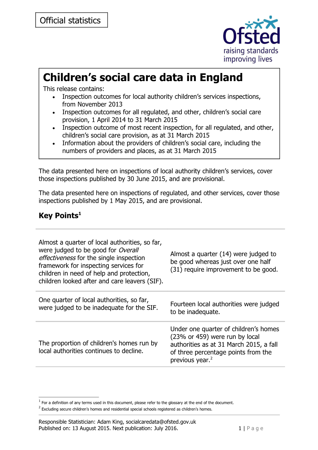 Childrens Social Care Data (July 2015)