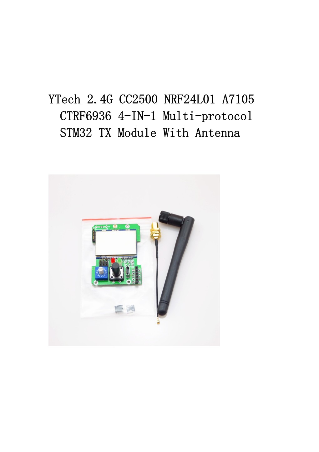 Ytech 2.4G CC2500 NRF24L01 A7105 CTRF6936 4-IN-1 Multi-Protocol STM32 TX Module with Antenna