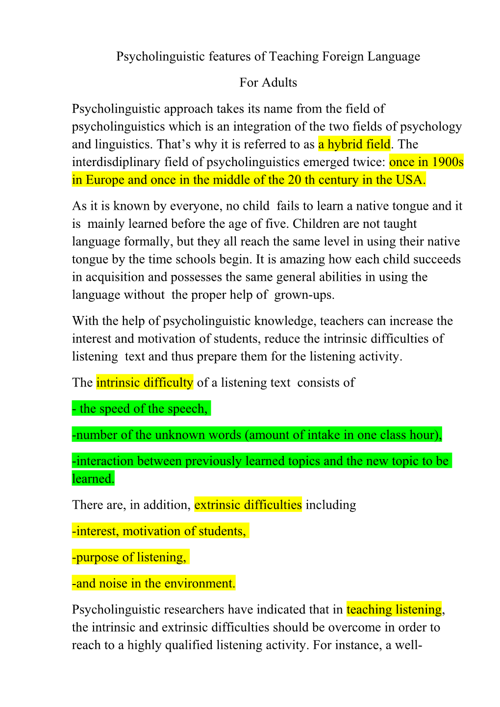 Psycholinguistic Features of Teaching Foreign Language