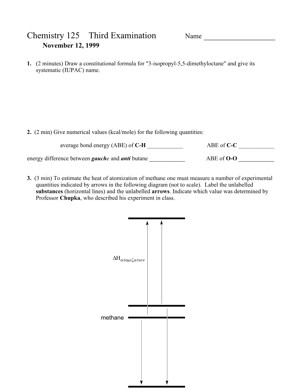 Chem 125 Third Hour Exam 11/12/99 Page 3