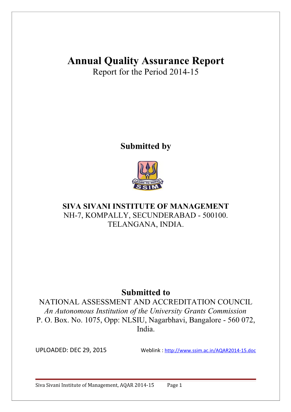 Annual Quality Assurance Report