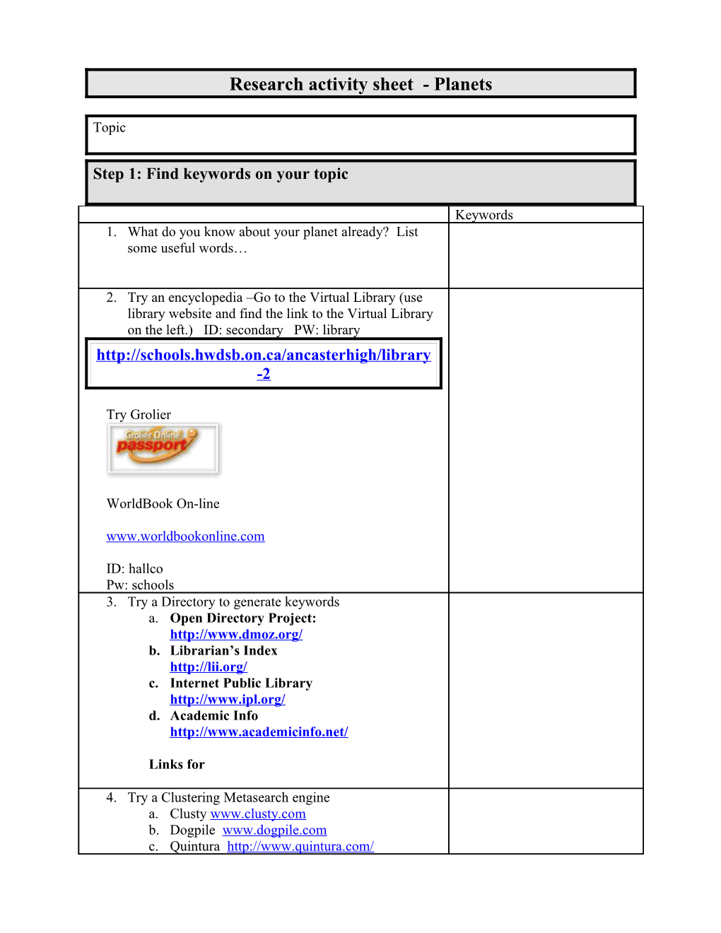 Research Activity Sheet
