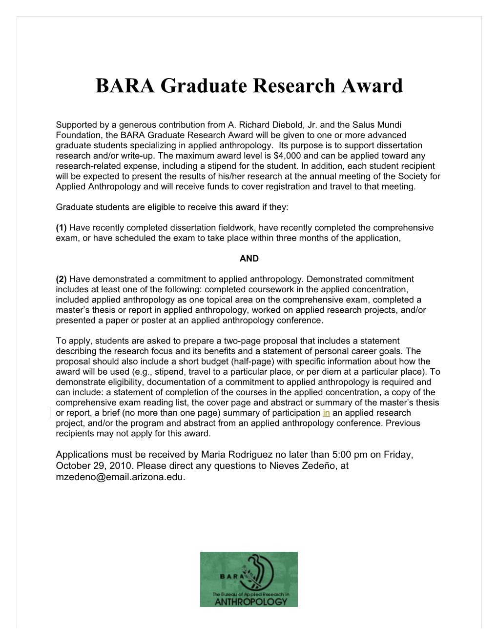 BARA Graduate Research Award