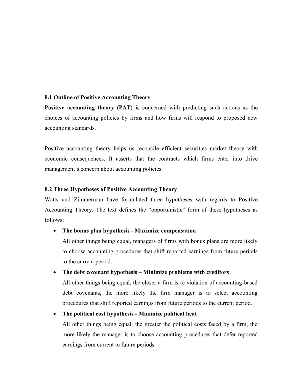 8.1 Outline of Positive Accounting Theory