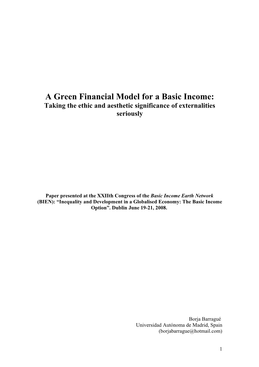 A Green Financial Model for a Basic Income
