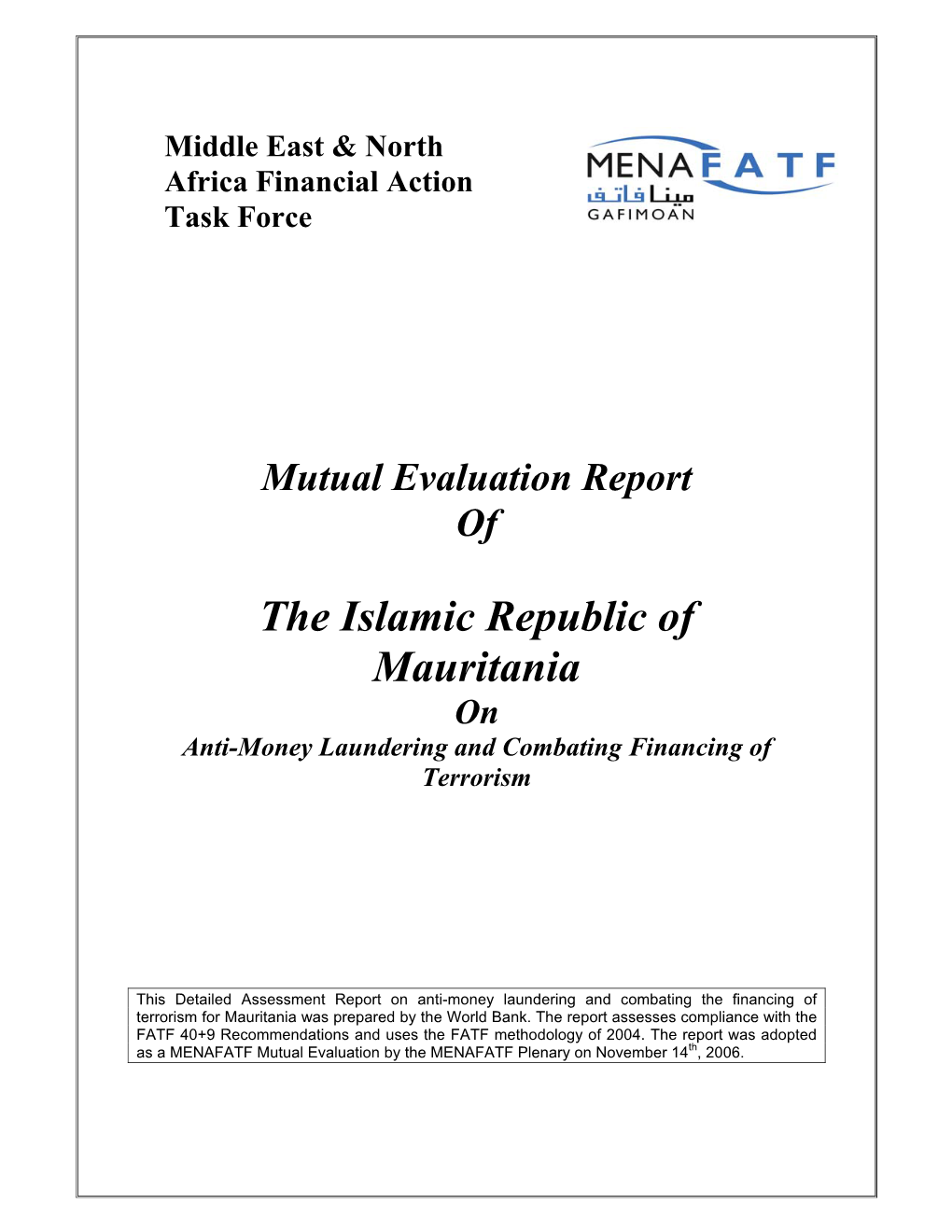 Mutual Evaluation Report of the Islamic Republic of Mauritania