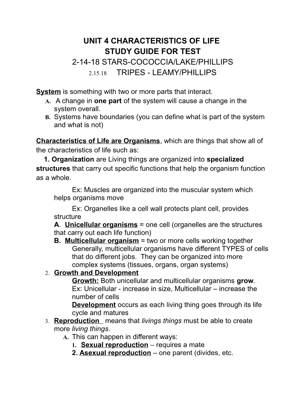 Study Guide for Test