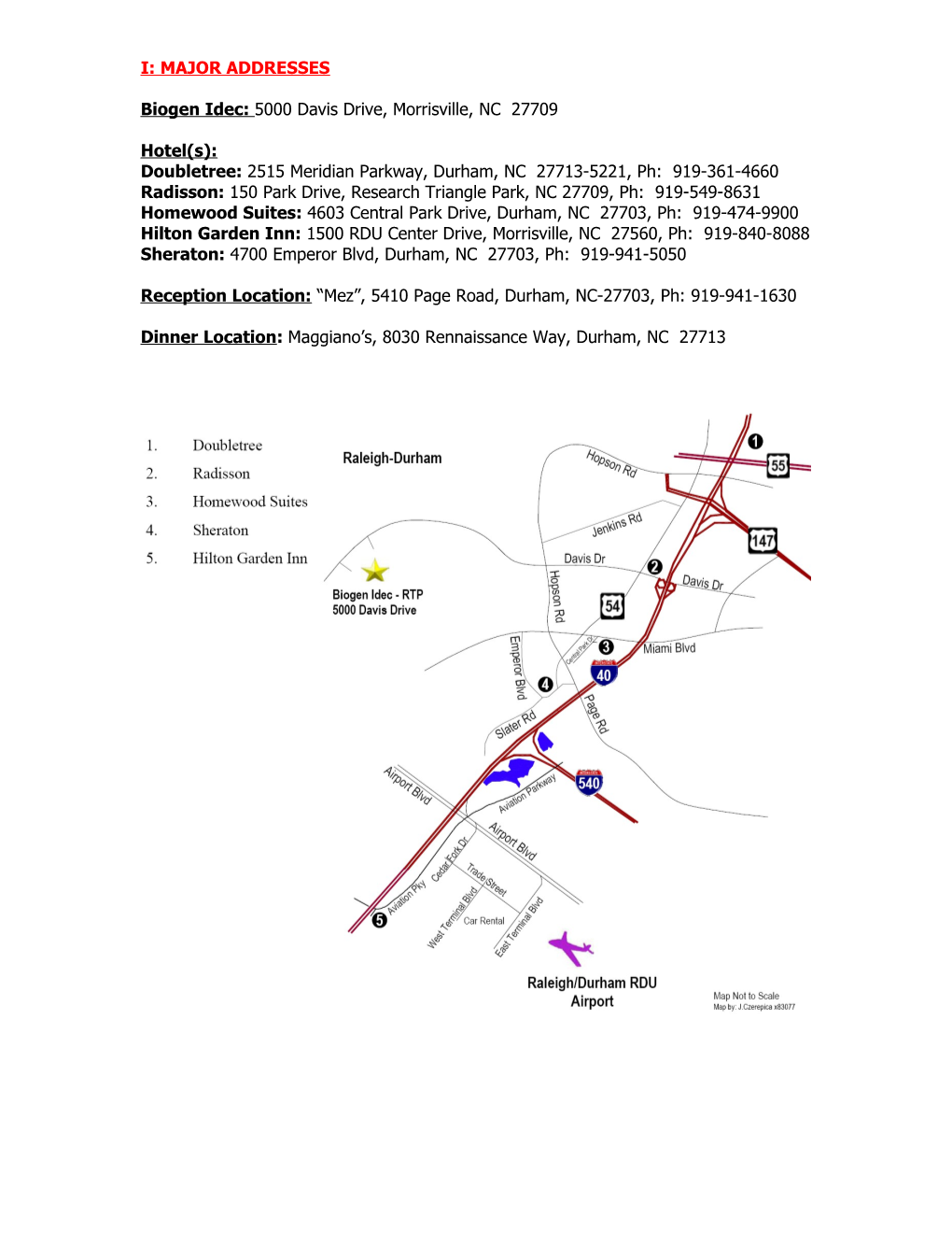 Directions from RDU Airport to Hotels