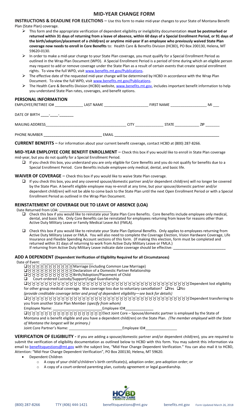 Mid-Year Change Form