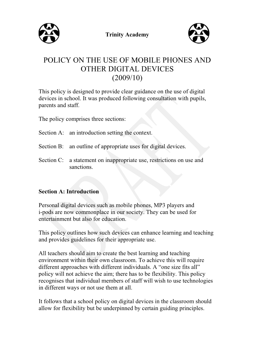 Policy on the Use of Mobile Phones and Other Digital Devices