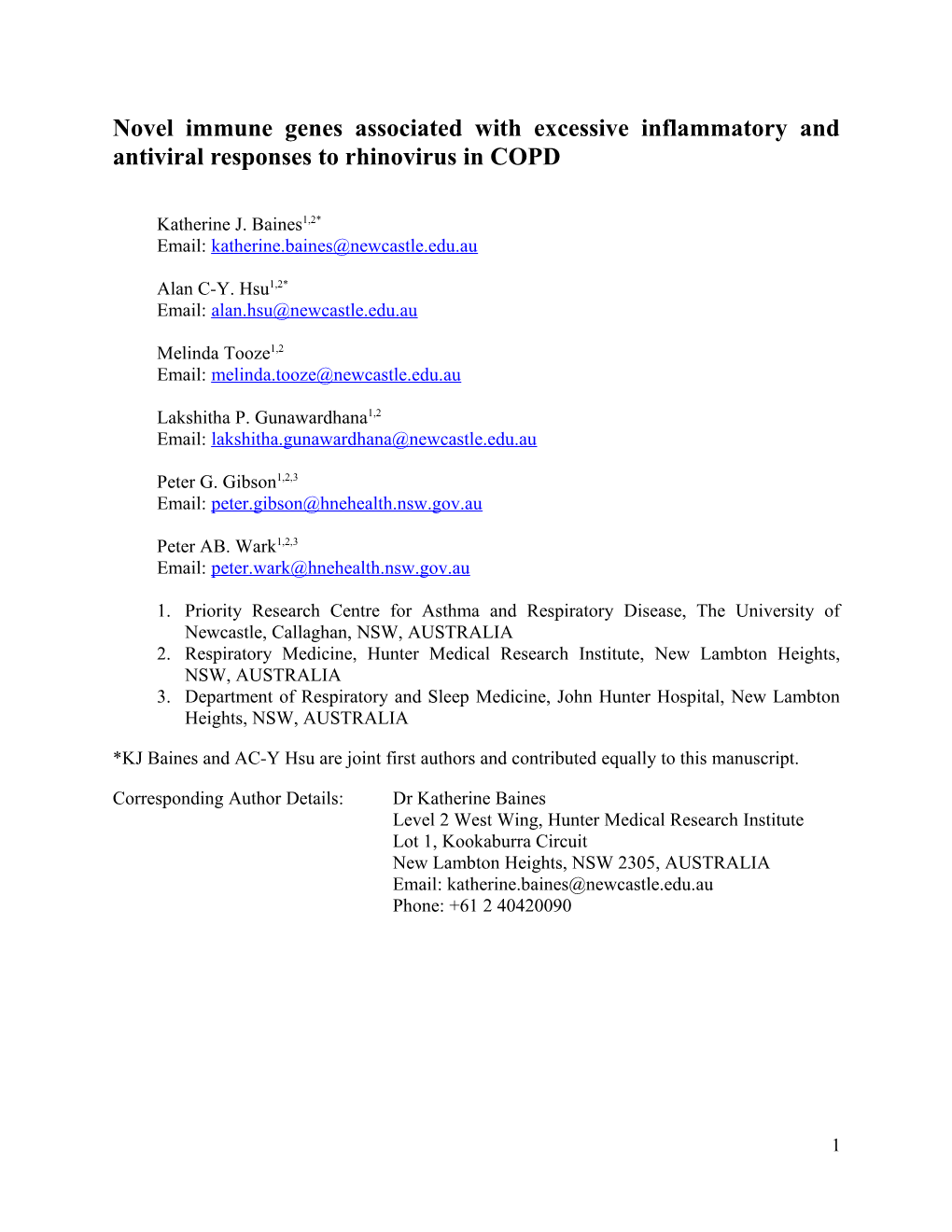 Novel Immune Genes Associated with Excessive Inflammatory and Antiviral Responses to Rhinovirus