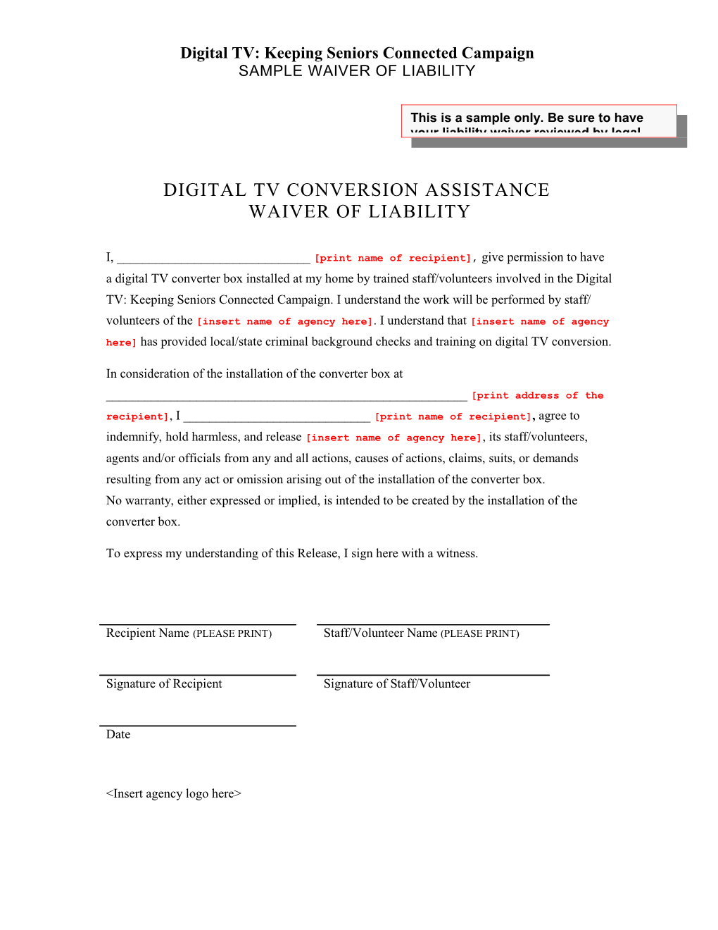 Digital Tv Conversion Assist Waiver