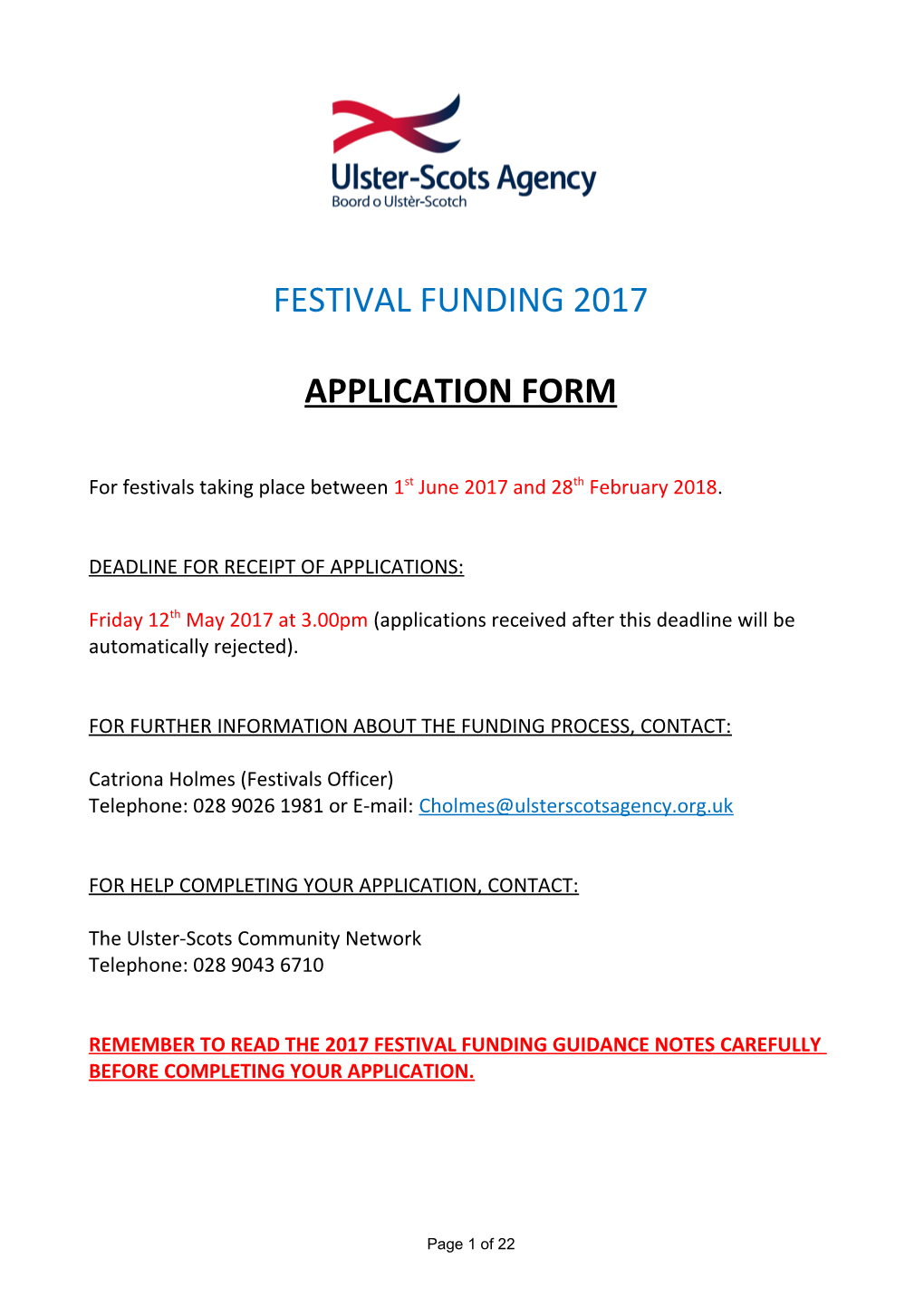 Festival Funding 2017