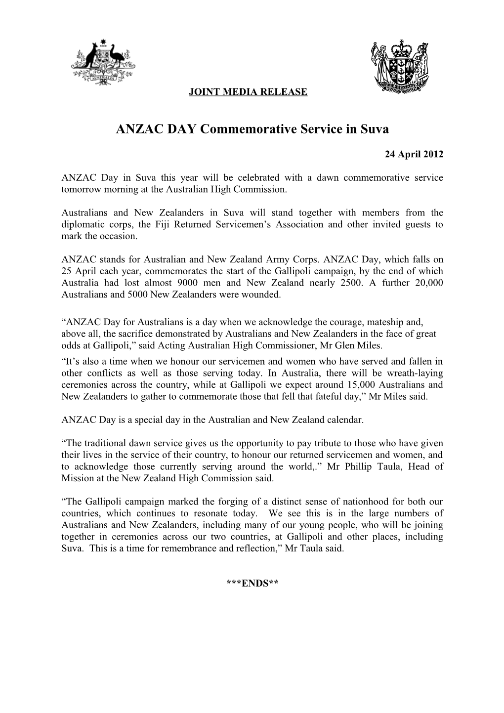 ANZAC DAY Commemorative Service in Suva