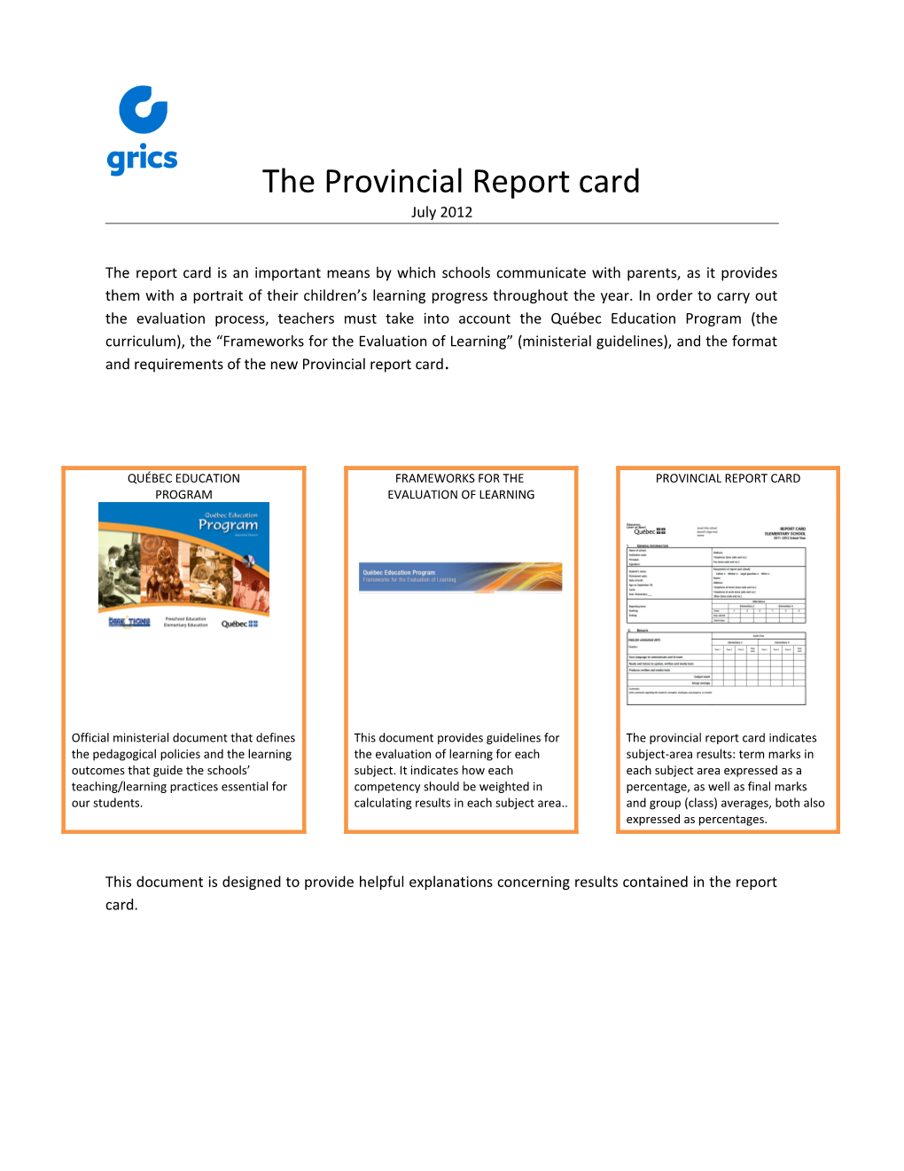 Theprovincial Report Card