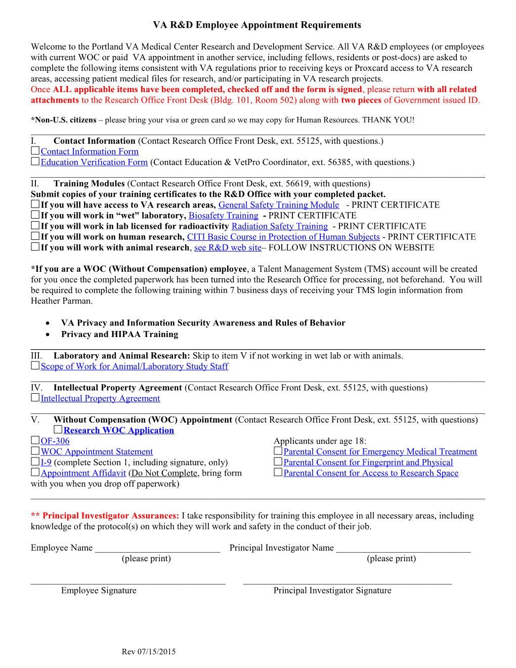 VA Appointment Requirements VA Employee (Portland VA Medical Center)