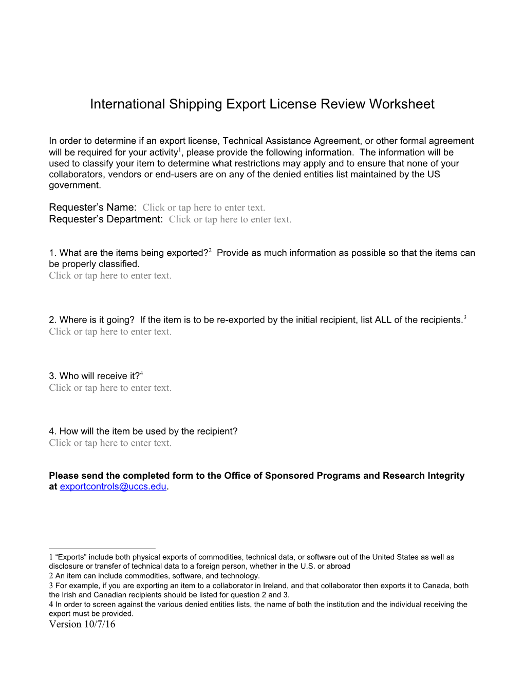International Shipping Export License Review Worksheet