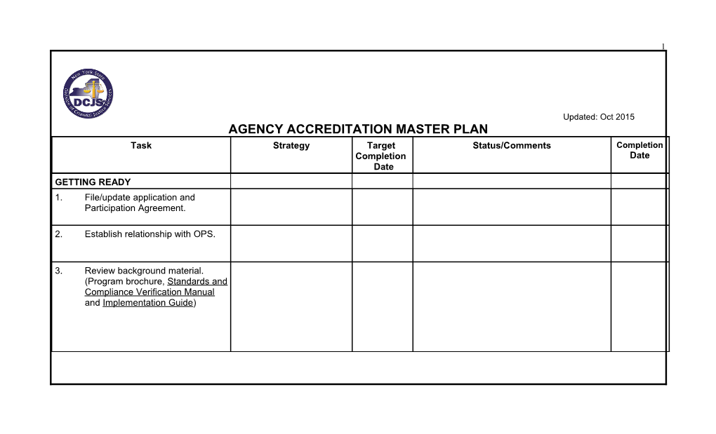 Agency Accreditation Master Plan