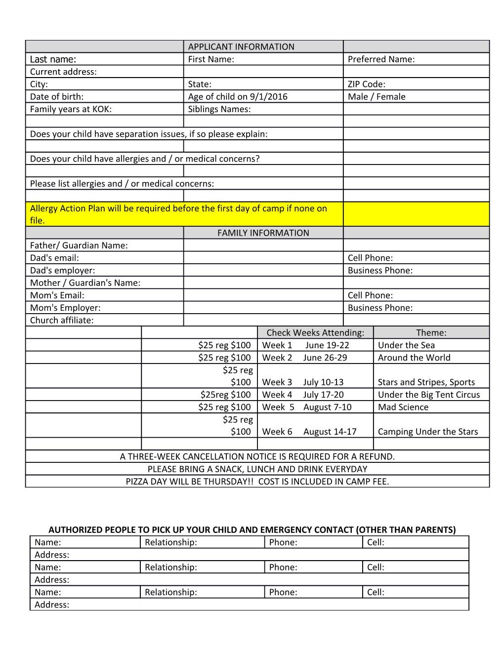 Authorized People to Pick up Your Child and Emergency Contact (Other Than Parents)