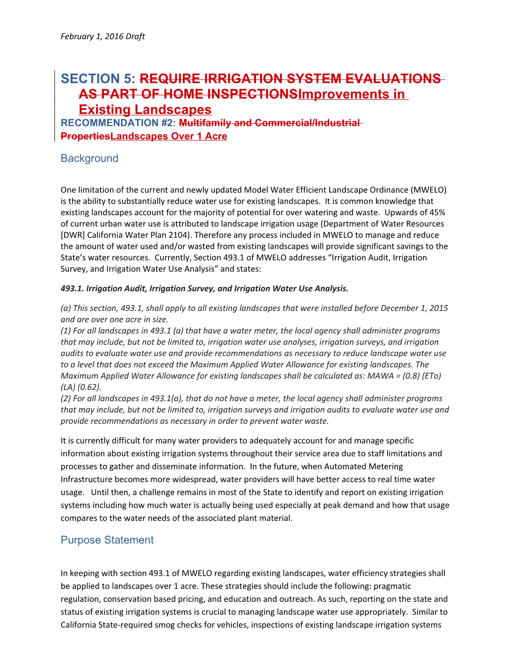 SECTION 5: REQUIRE IRRIGATION SYSTEM EVALUATIONS AS PART of HOME Inspectionsimprovements