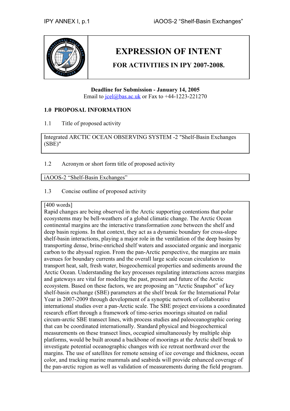 IPY ANNEX I, P.3 Iaoos-2 Shelf-Basin Exchanges