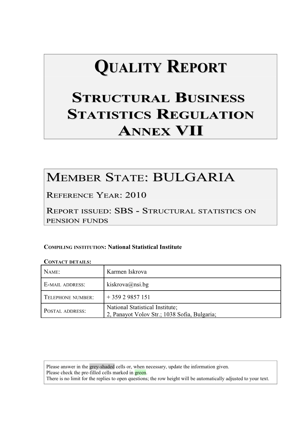 Structural Business Statistics Regulation Annex VII