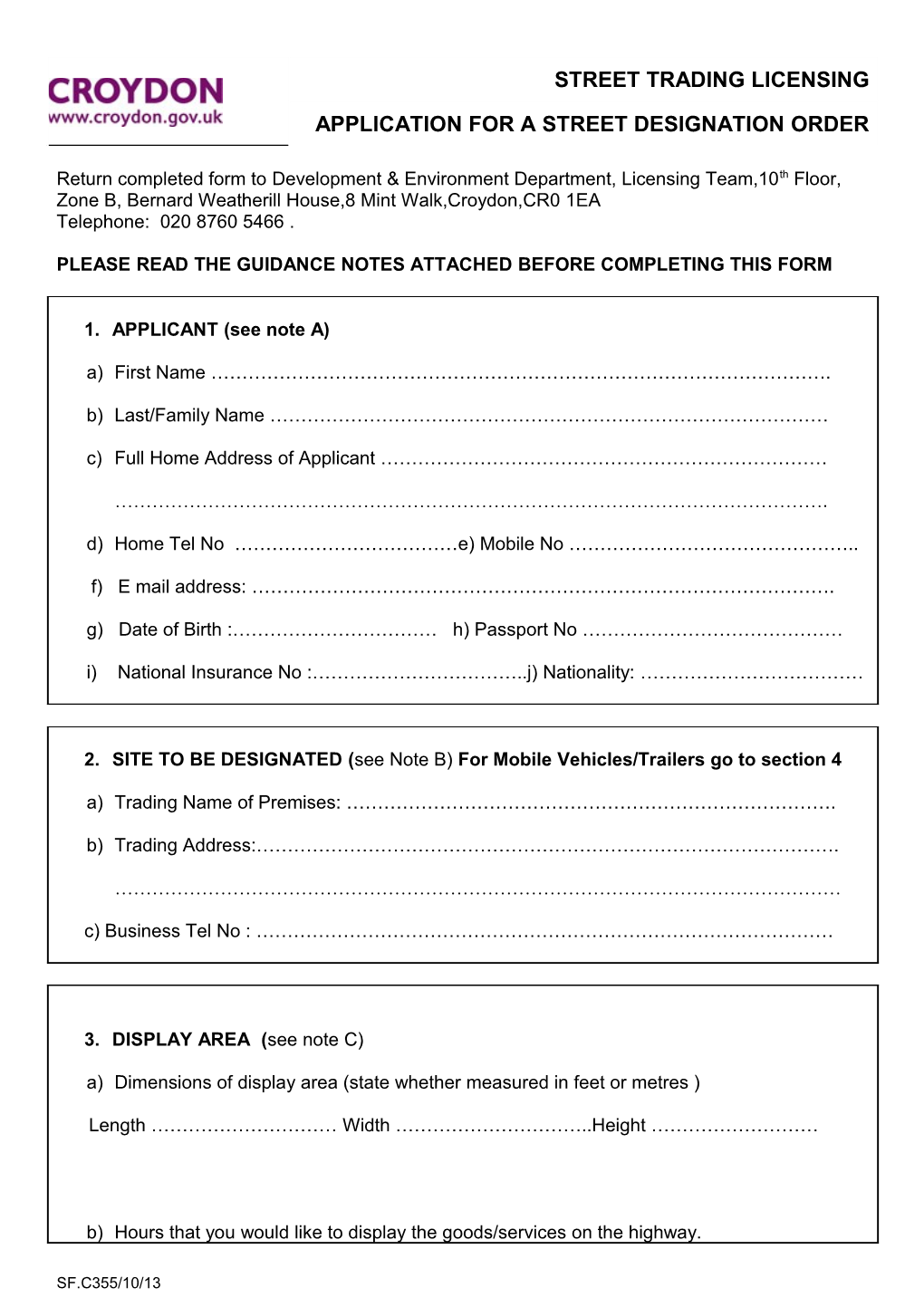 SF.C355 Street Designation Order Application Form