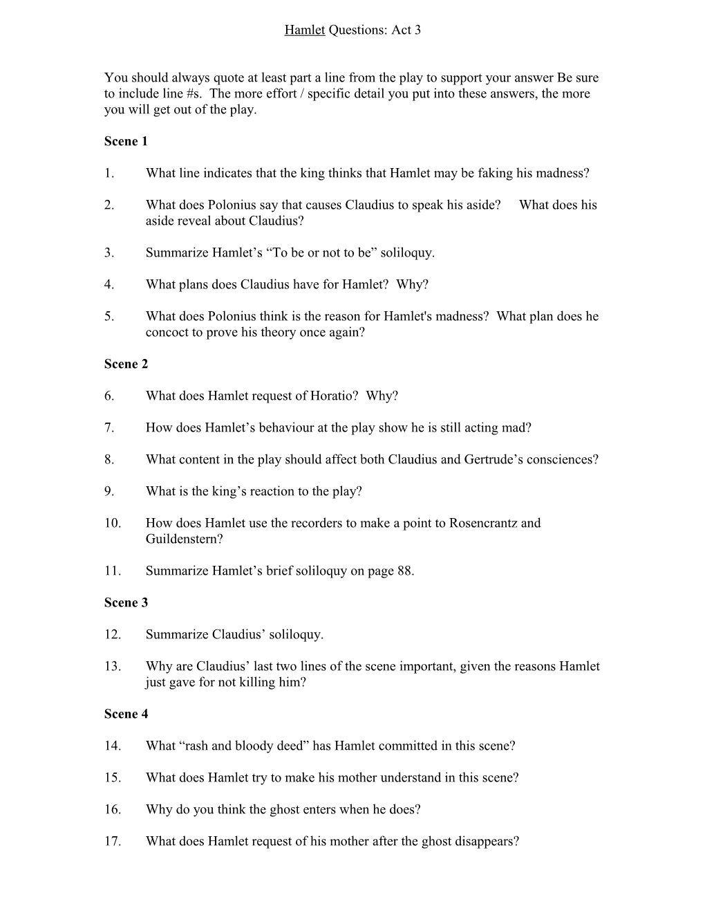 Hamlet Questions: Act 3