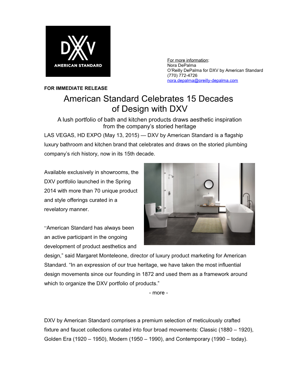 American Standard Celebrates 15 Decades of Design with DXV 3-3-3