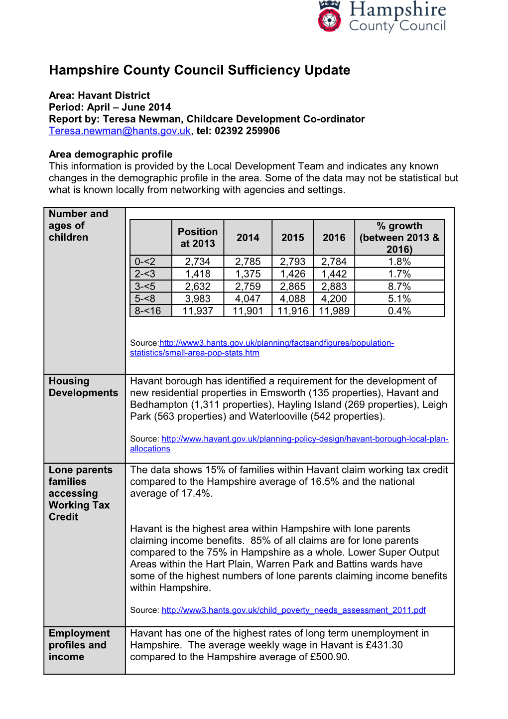 Hampshire County Council Sufficiency Update s3