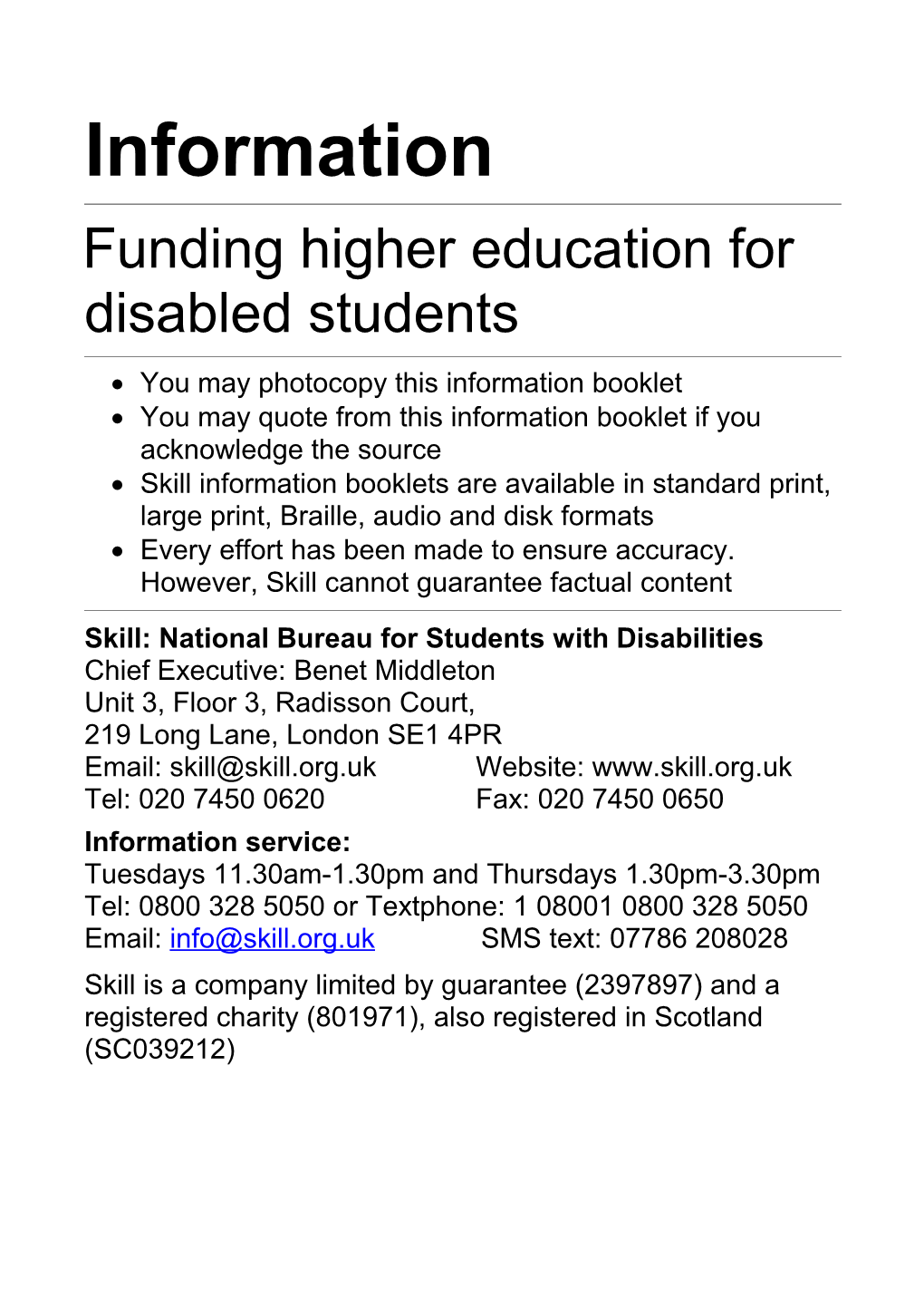 Funding Higher Education for Disabled Students