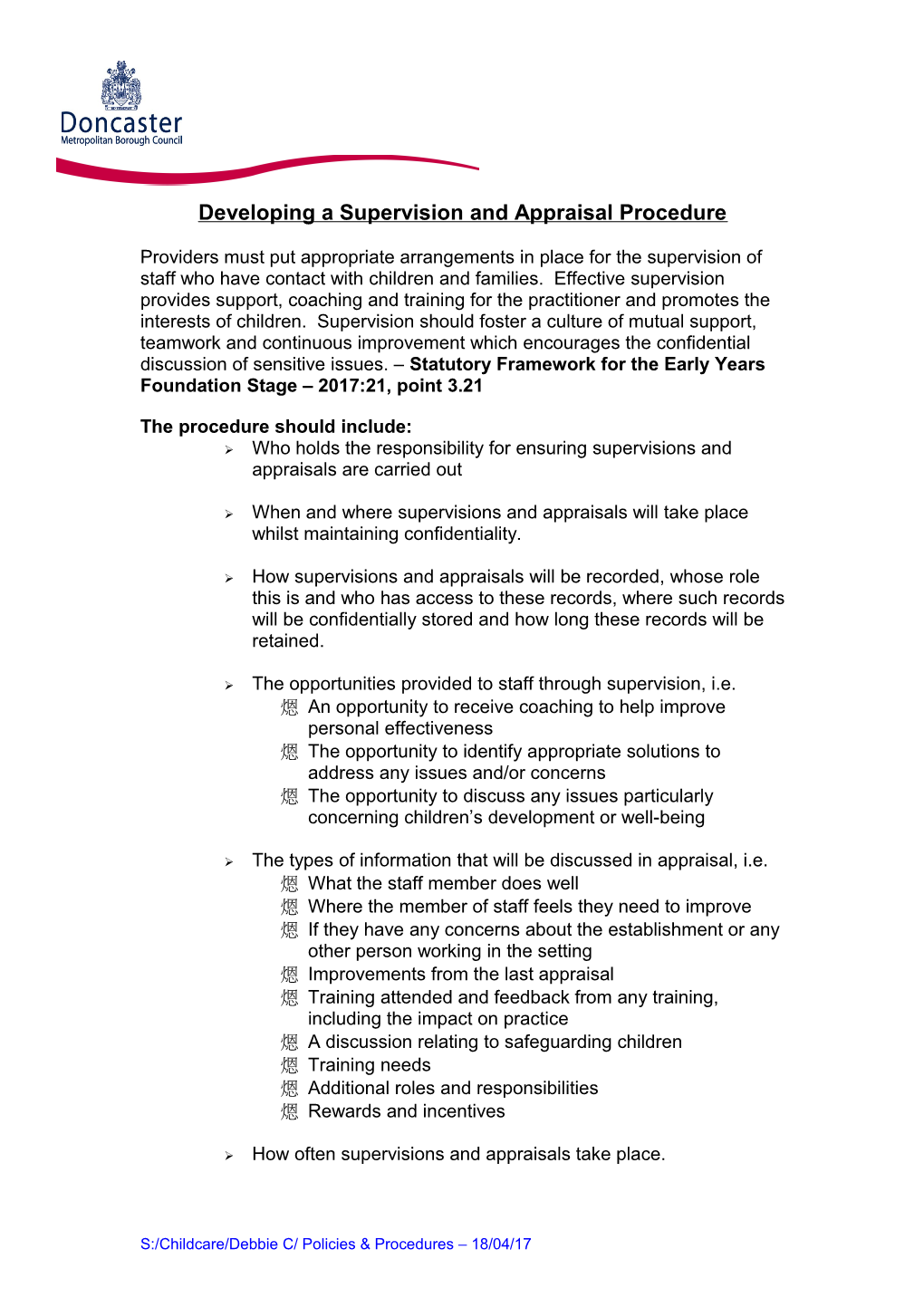 Developing a Supervision and Appraisal Procedure