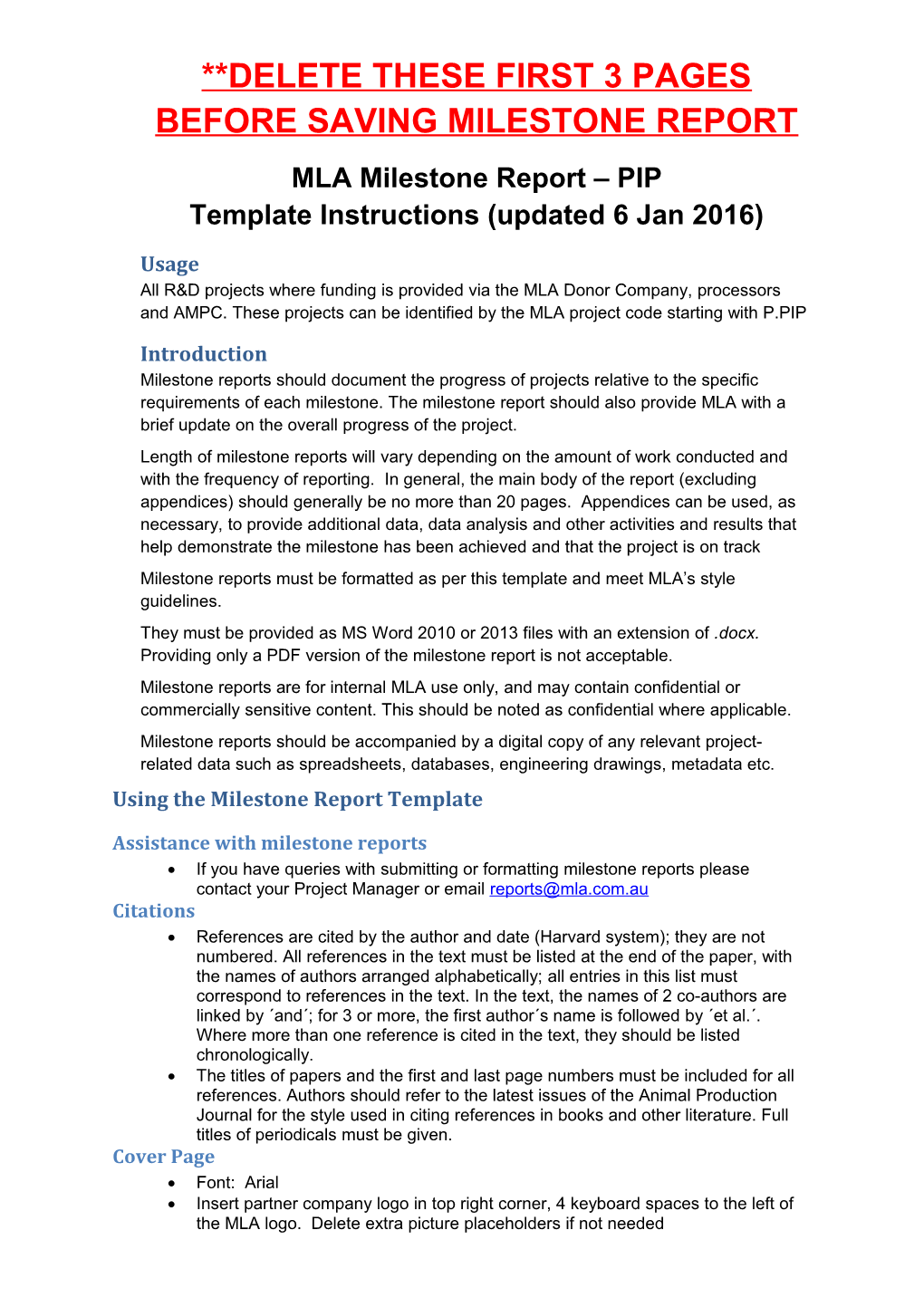 MLA Donor Company Milestone Template - PIP