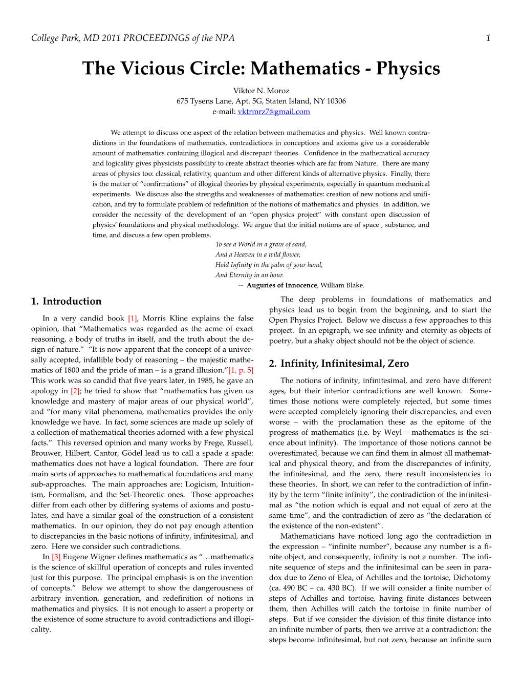 The Vicious Circle: Mathematics - Physics