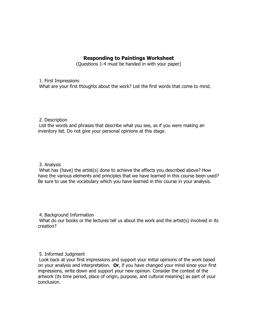 Responding to Music Worksheet