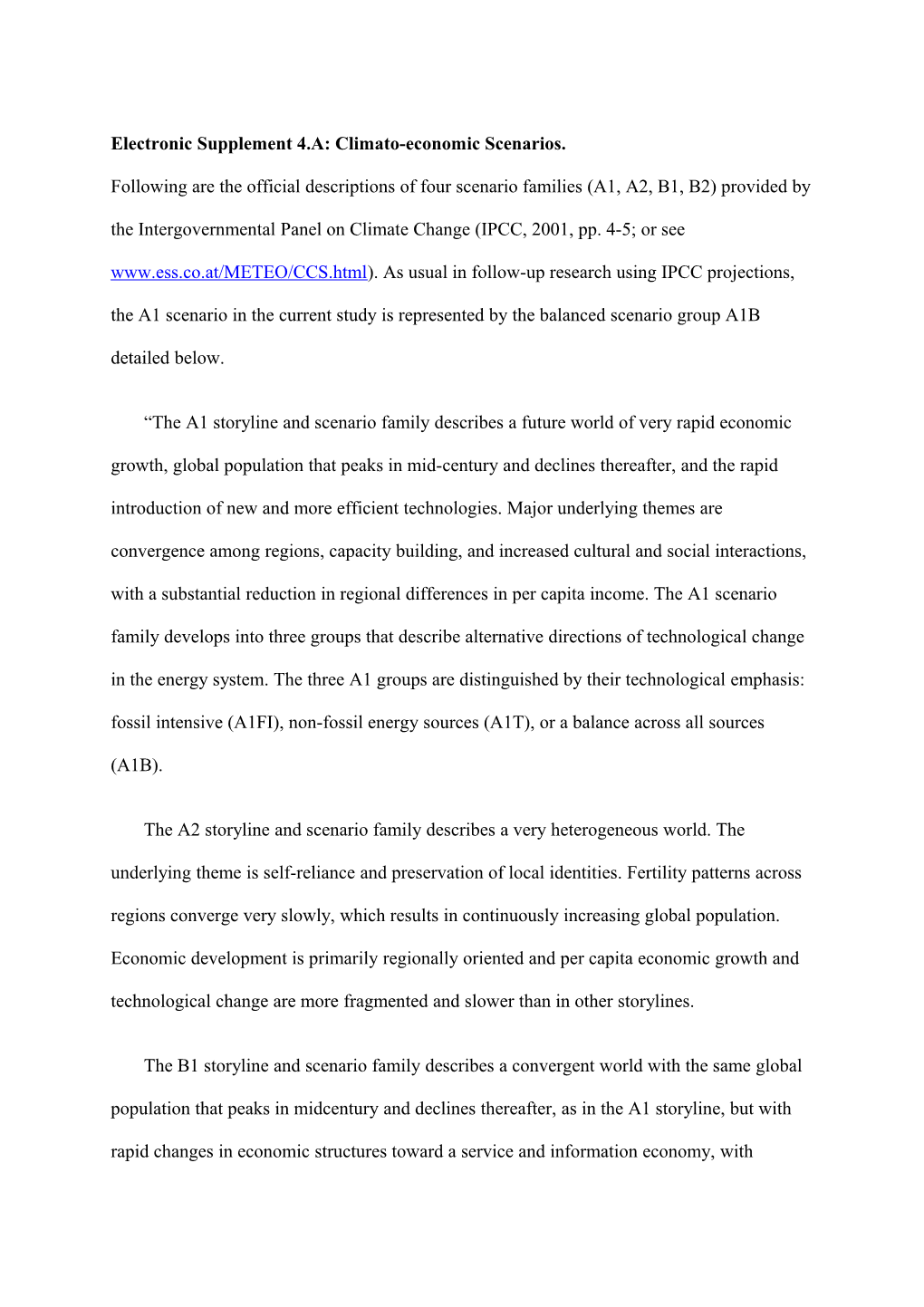 Electronic Supplement 4.A: Climato-Economic Scenarios