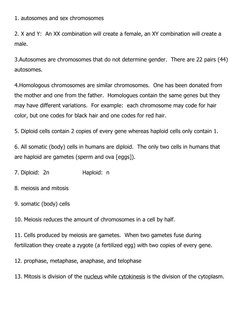 1. Autosomes and Sex Chromosomes