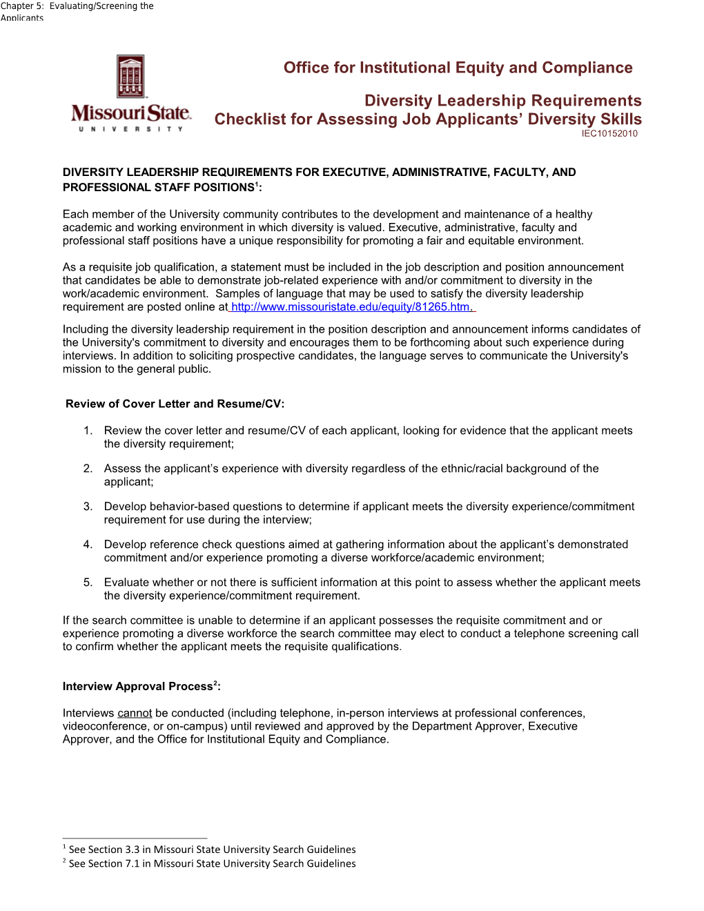 Checklist for Assessing Job Applicants Diversity Skills