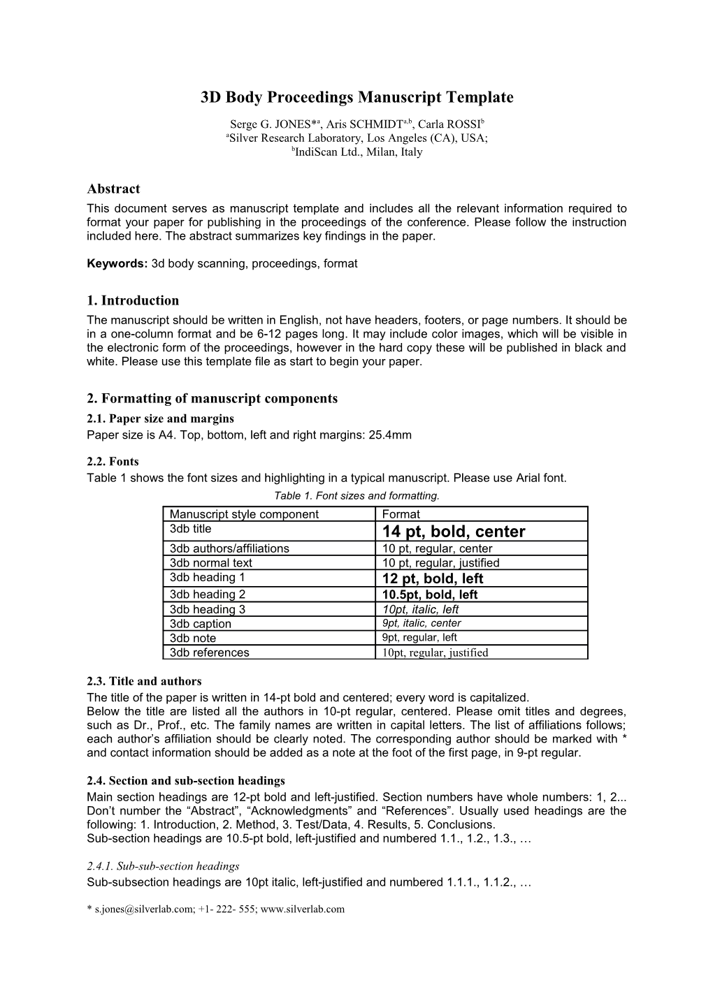 3D Bodyproceedings Manuscript Template