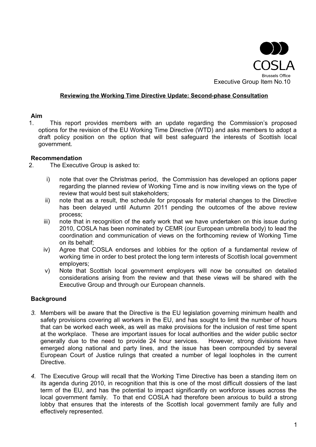 Reviewing the Working Time Directive Update: Second-Phase Consultation