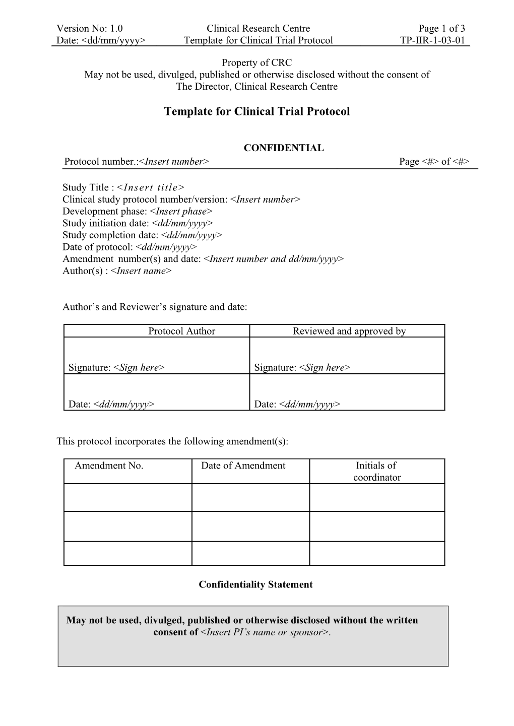 Template for Clinical Trial Protocol
