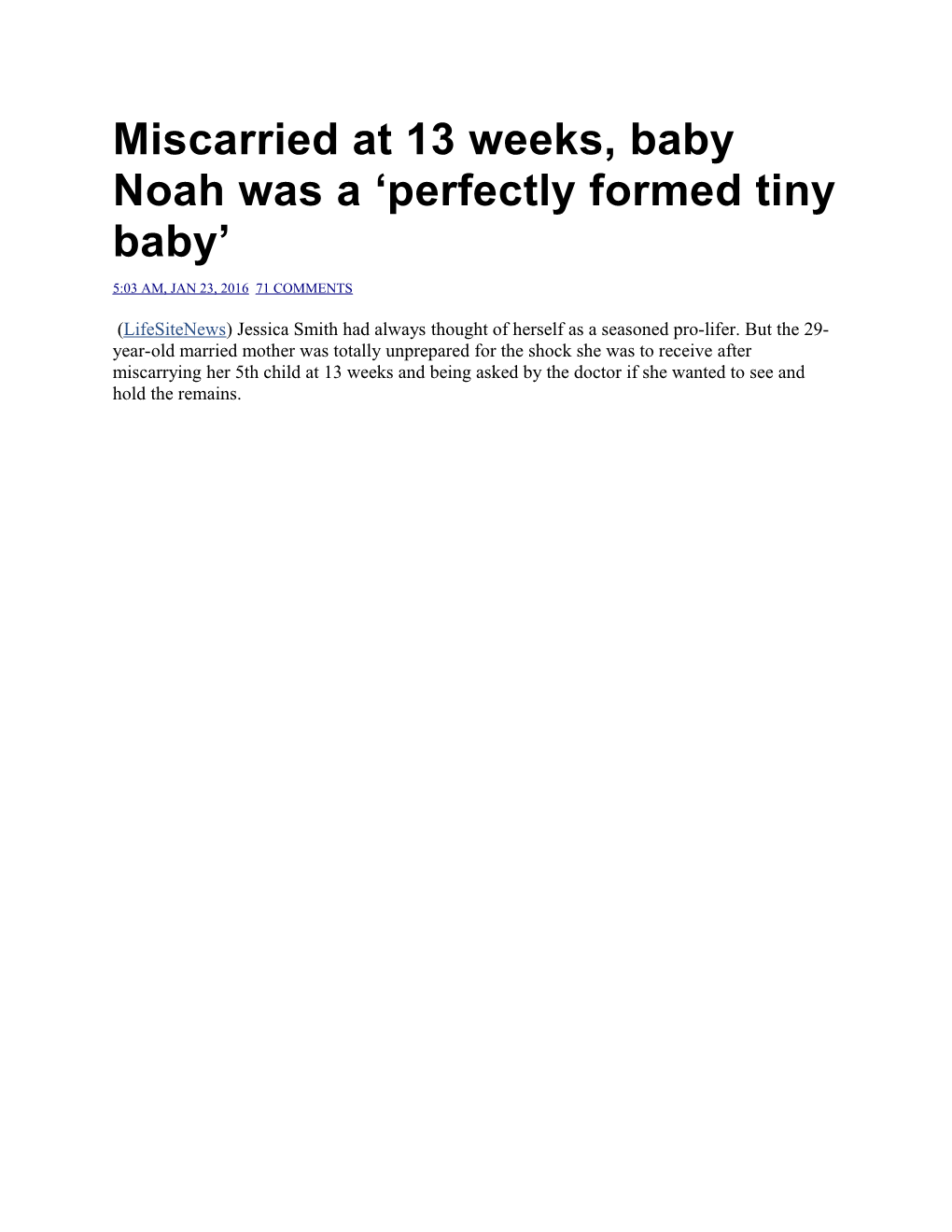 Miscarried at 13 Weeks, Baby Noah Was a Perfectly Formed Tiny Baby