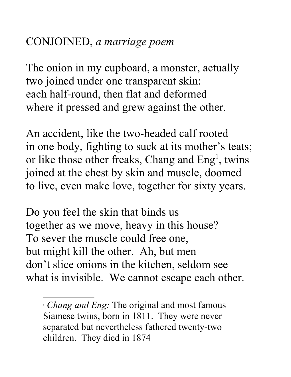 CONJOINED, a Marriage Poem
