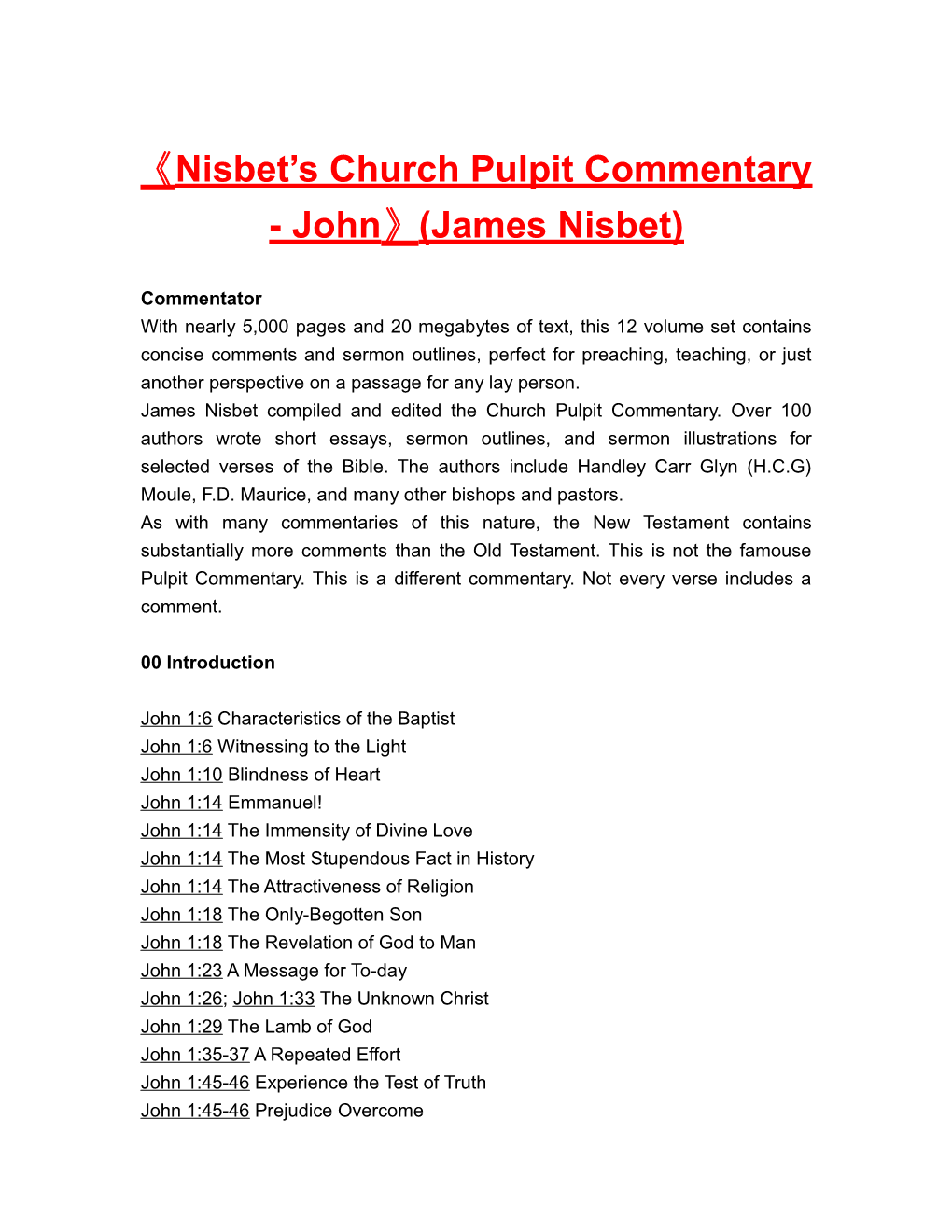 Nisbet S Church Pulpit Commentary - John (James Nisbet)