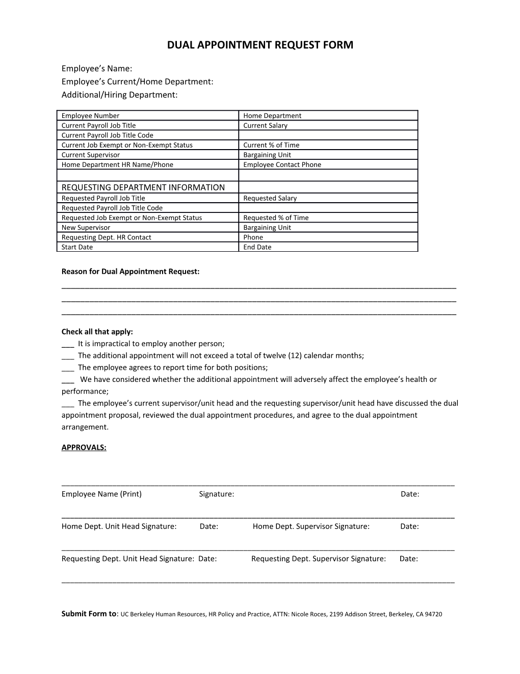 Dual Appointment Request Form