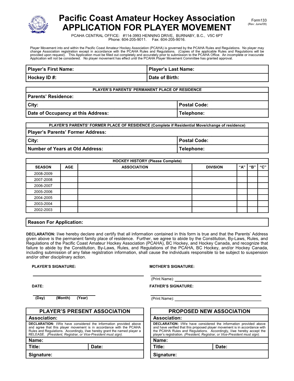 Player Movement Fees and Final Dates for Submission